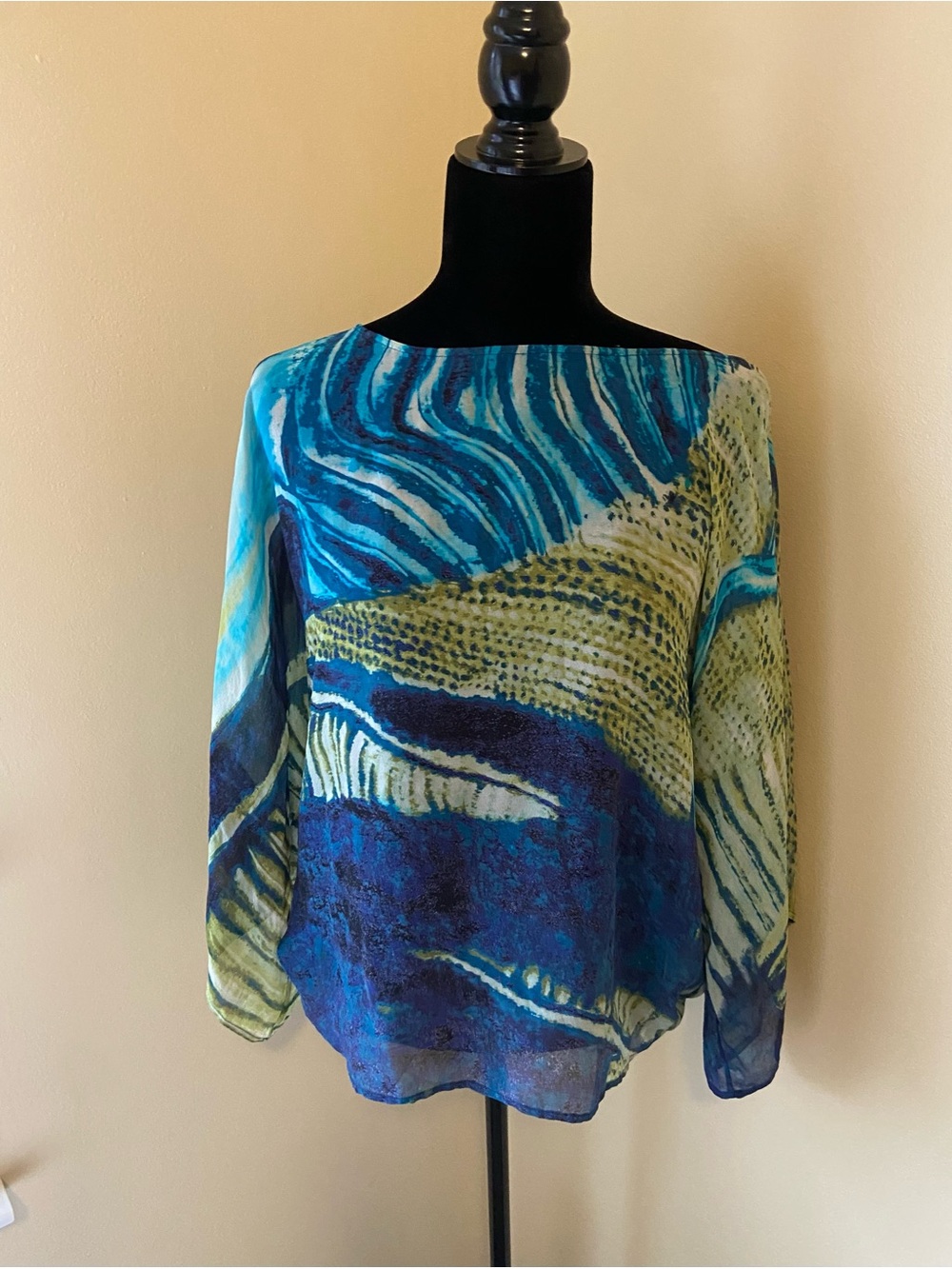 Chico's Blue Teal Abstract Boatneck Blouse